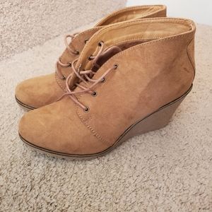 X-APPEAL suede wedge ankle booties, size 10